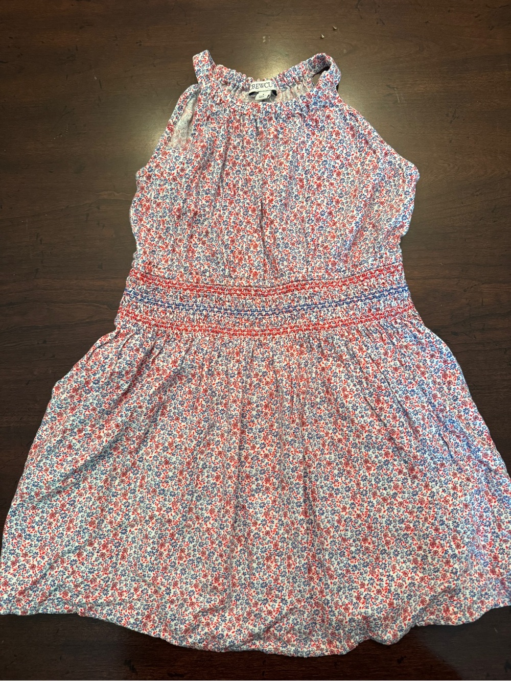 Crewcuts Red and Blue Floral Smocked Waist Halter Dress
